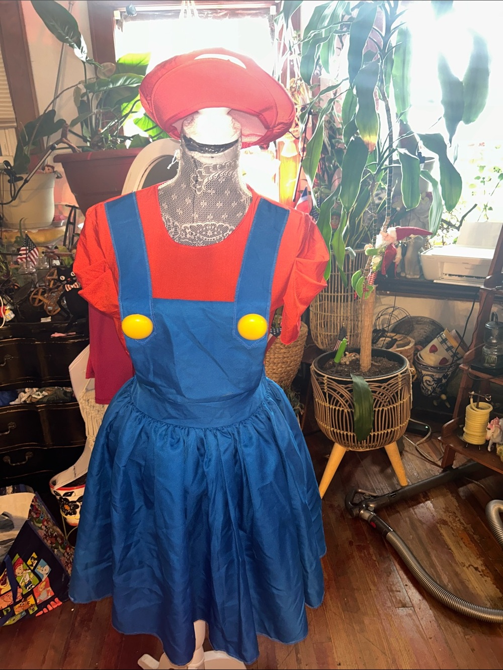 Blue & Red Child Mushroom-Inspired Costume Dress with Hat